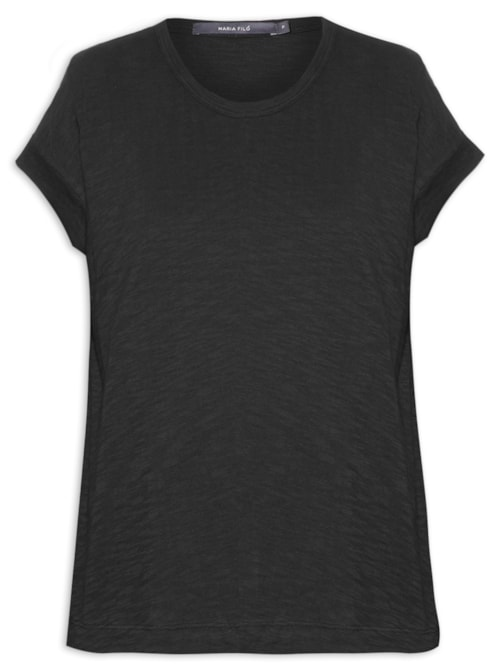 Blusa Feminina Barra Dobrada Manga - Preto Blusa Feminina Barra Dobrada Manga - Preto