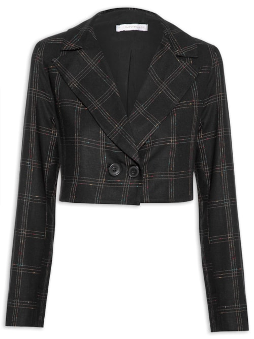 Blazer Feminino Spencer Linho Xadrez - Preto