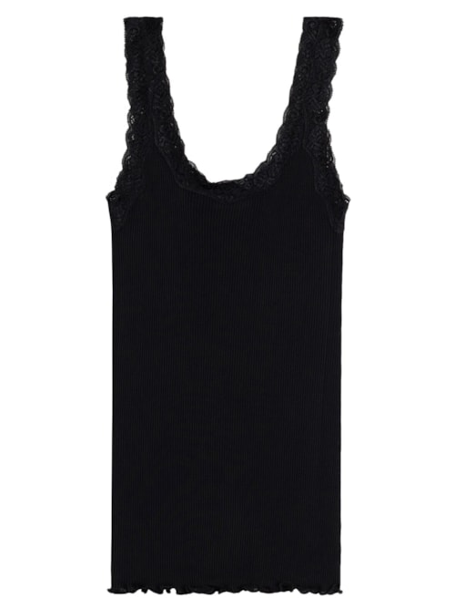 Blusa Sem Mangas Em Seda Com Decote Em Renda - Preto