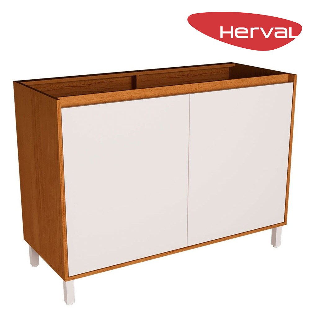 Balcão de Cozinha 2 Portas Herval Roma, Freijó e Branco 120 cm