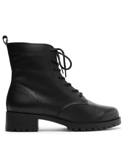 Bota Feminina Coturno Couro Tratorado Básico - Preto Bota Feminina Coturno Couro Tratorado Básico - Preto