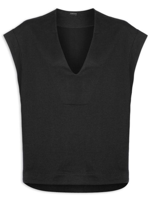 Colete Feminino Moletom Decote V - Preto