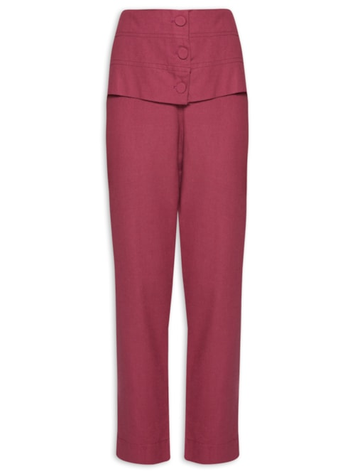Calça Feminina Linho Botões Frente - Rosa