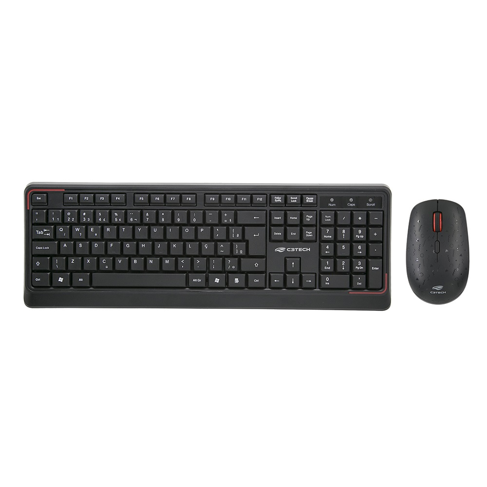 Kit Teclado e Mouse C3Tech K-W70BK Wireless ABNT2 Perfil Baixo 1600DPI 4 Botões - Preto
