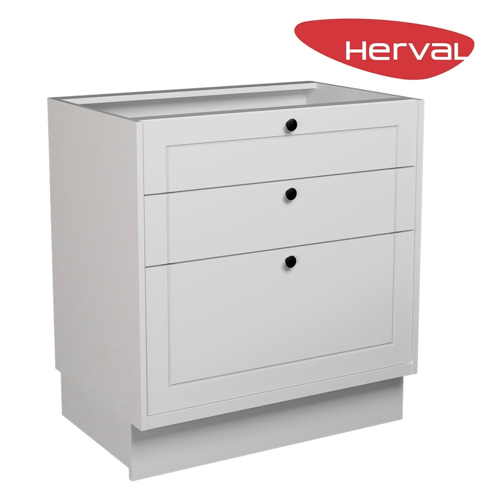 Balcão de Cozinha 3 Gavetas Herval Liz, Branco 80 cm