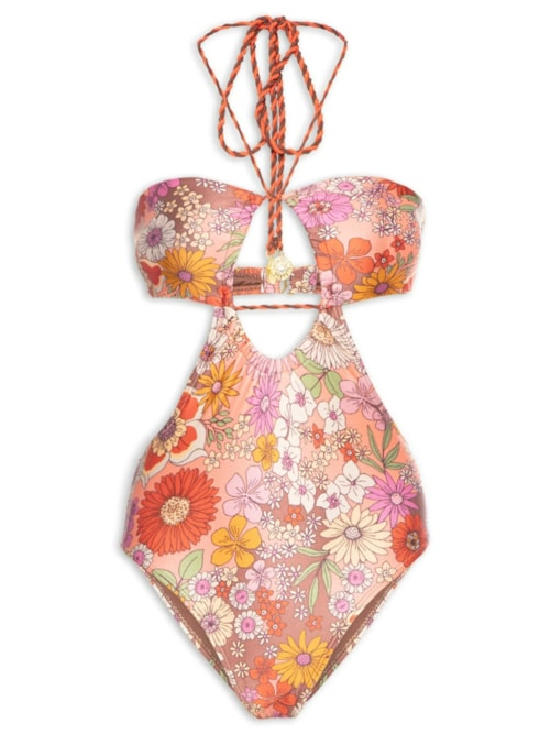Maiô Floral Com Recortes - Laranja Maiô Floral Com Recortes - Laranja