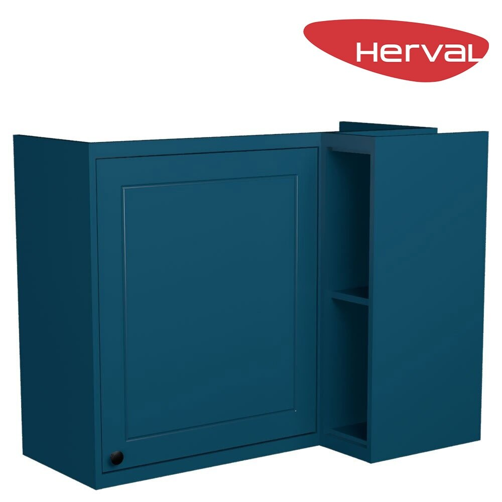 Armário Aéreo de Canto com Nicho 1 Porta Herval Liz, Azul 92,5 cm