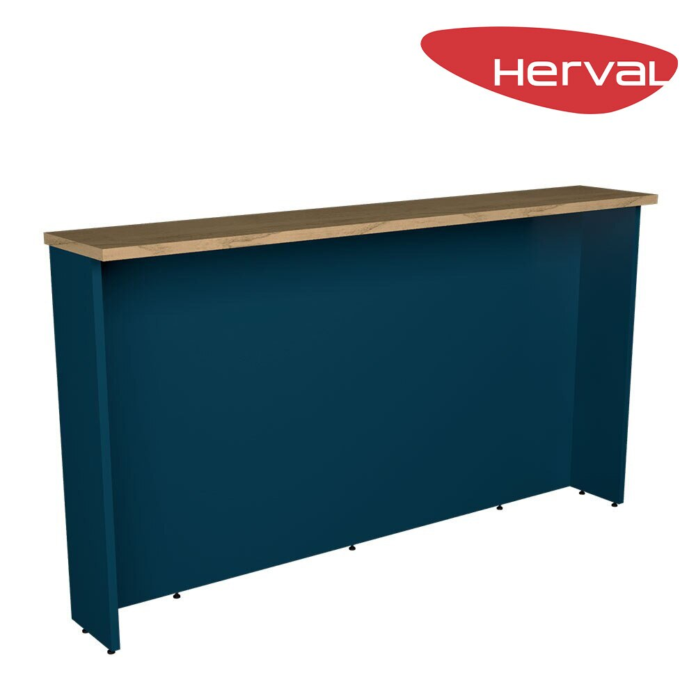 Bancada de Cozinha Herval Liz, Azul e Carvalho 200 cm