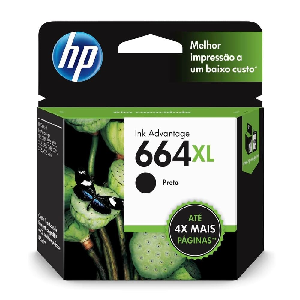 Cartucho de Tinta HP 664 XL 8,5ml Preto - F6V31AB