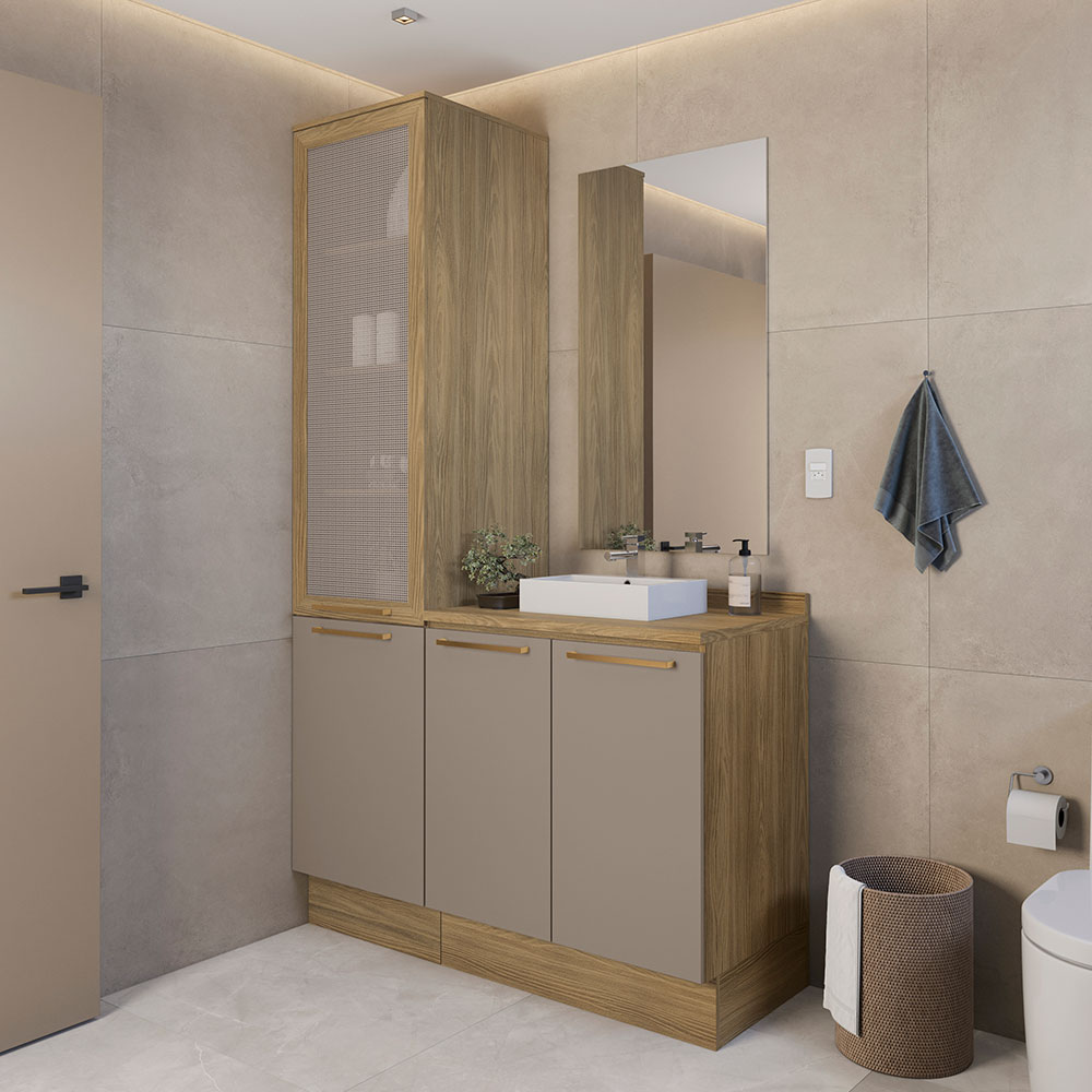 Conjunto de Banheiro Modulado 4 Peças Kappesberg Botanic, Nogueira e Fendi