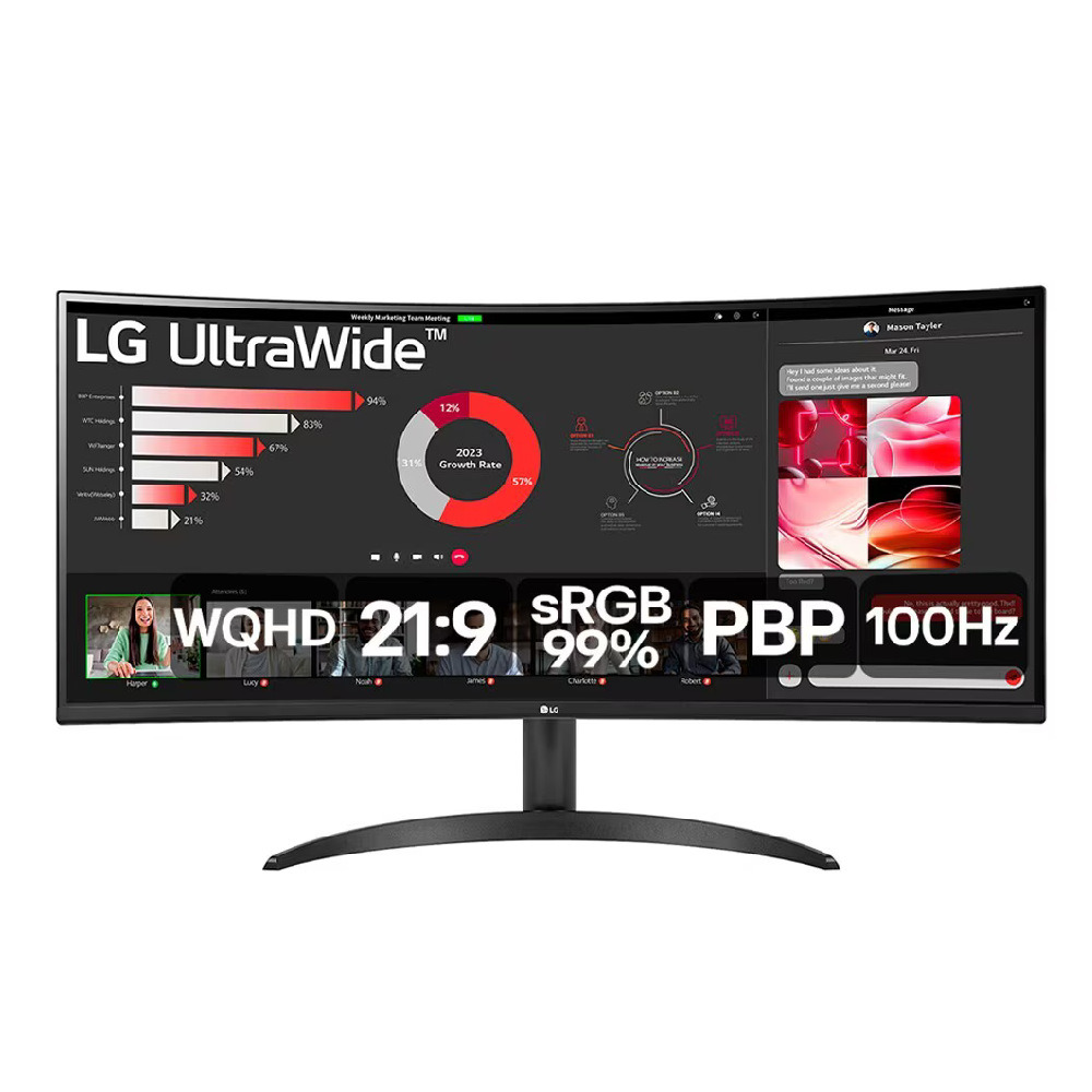 Monitor LG UltraWide Curvo 34" WQHD 3440 x 1440 VA 21:9 sRGB 99% HDR10 PBP 100Hz AMD FreeSync - 34WR50QC-B