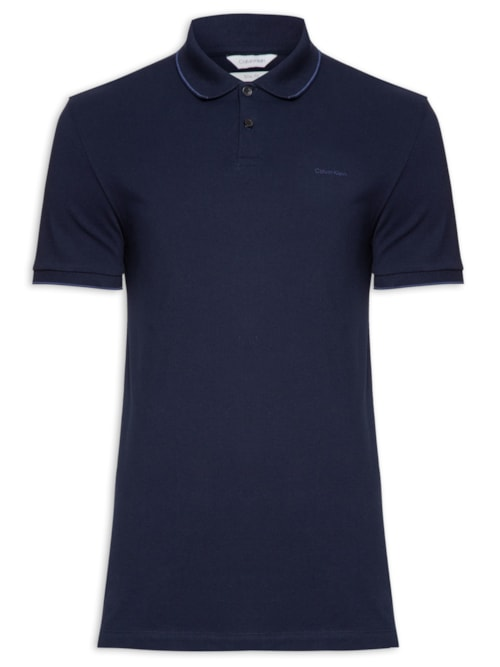 Polo Masculina Slim Fit Básica Com Friso - Azul Polo Masculina Slim Fit Básica Com Friso - Azul