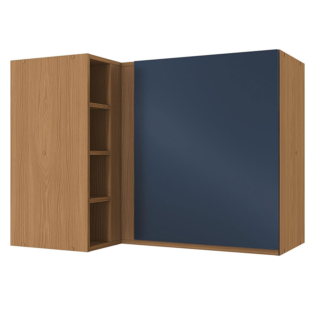 Armário Aéreo de Canto Kappesberg 1 Porta Ciela, Canela e Azul 98 cm