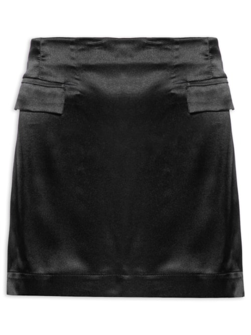 Saia Curta Cetim Bolsos Laterais - Preto Saia Curta Cetim Bolsos Laterais - Preto
