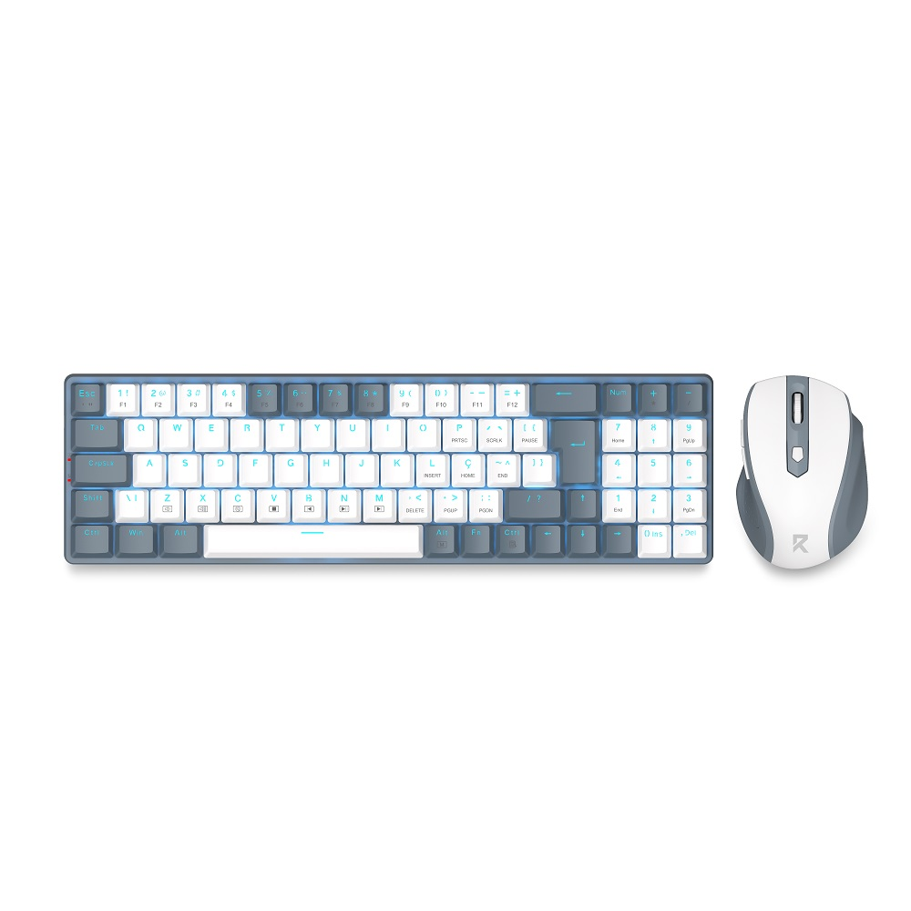 Kit Teclado e Mouse Gamer Redragon Mecânico USB e Sem Fio BS-8772 - Cinza e Branco