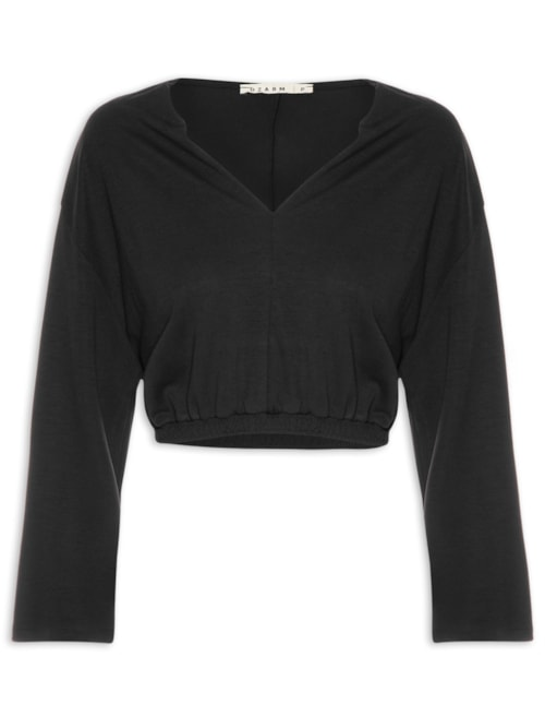 Blusa Feminina Manga Longa Cropped - Preto Blusa Feminina Manga Longa Cropped - Preto