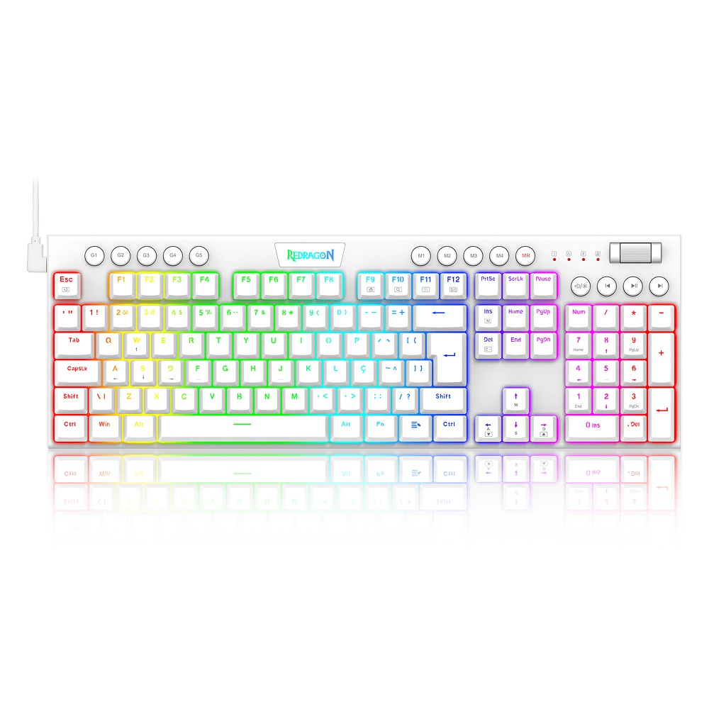 Teclado Mecânico Gamer Redragon Horus RGB ABNT2 USB Switch Marrom - Branco