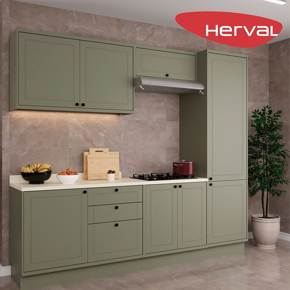 Cozinha Modulada Completa 5 Peças com Tampo Herval Liz, Verde 260 cm