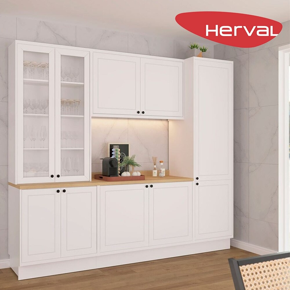 Cozinha Modulada Completa 5 Peças com 2 Tampos Herval Liz, Branco 260 cm