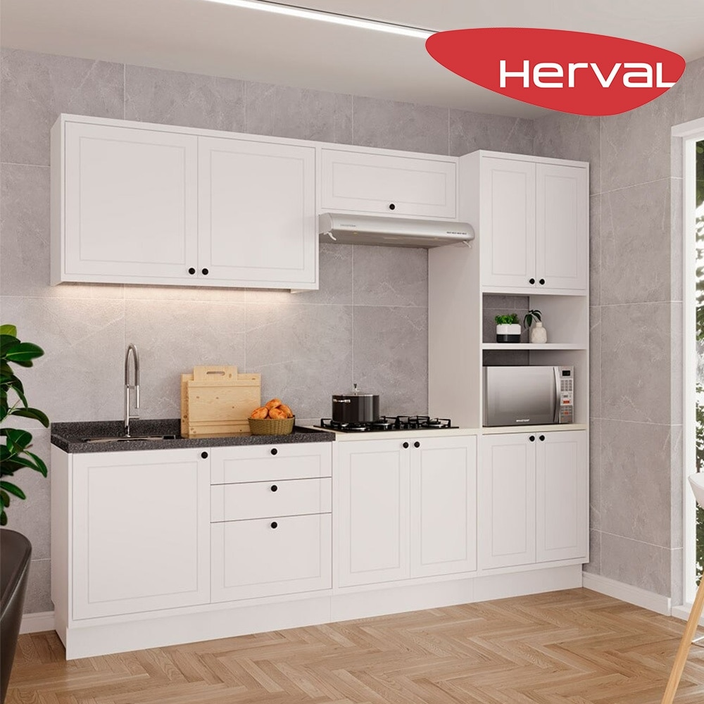 Cozinha Modulada Completa 5 Peças com Tampo e Torre-Quente Herval Liz, Branco 270 cm