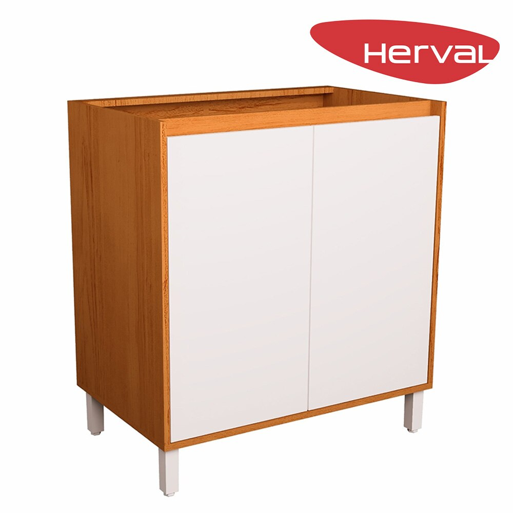 Balcão de Cozinha 2 Portas Herval Roma, Freijó e Branco 80 cm