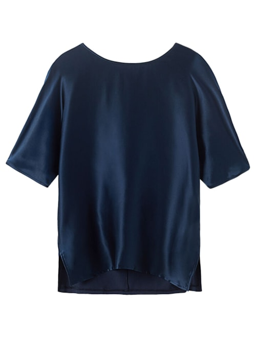 Blusa Manga Curta Em Seda e Modal - Azul Blusa Manga Curta Em Seda e Modal - Azul