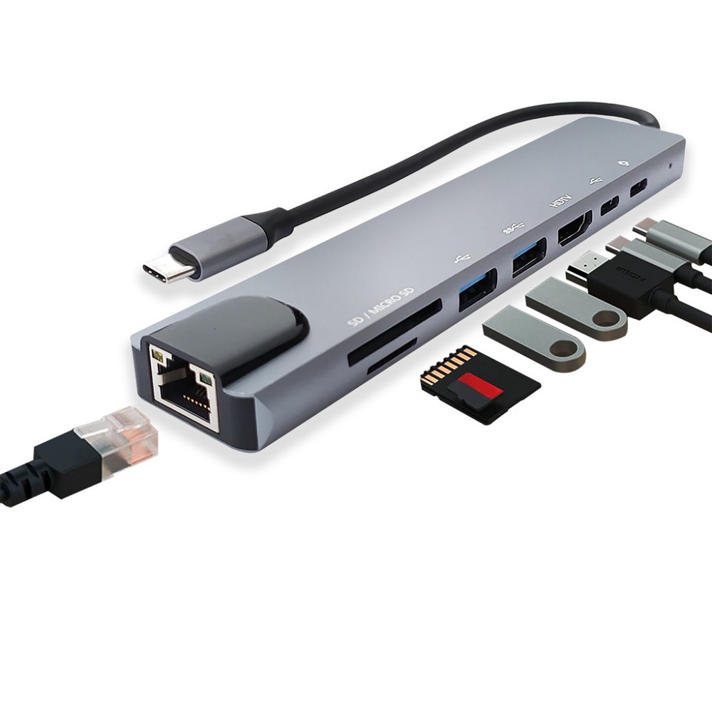 Hub MD9 8 Portas USB 3.0 HDMI USB Tipo C RJ45 Micro SD TF Card - 9561