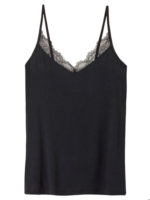 Blusa Em Modal Ultralight Com Cashmere e Renda - Preto Blusa Em Modal Ultralight Com Cashmere e Renda - Preto