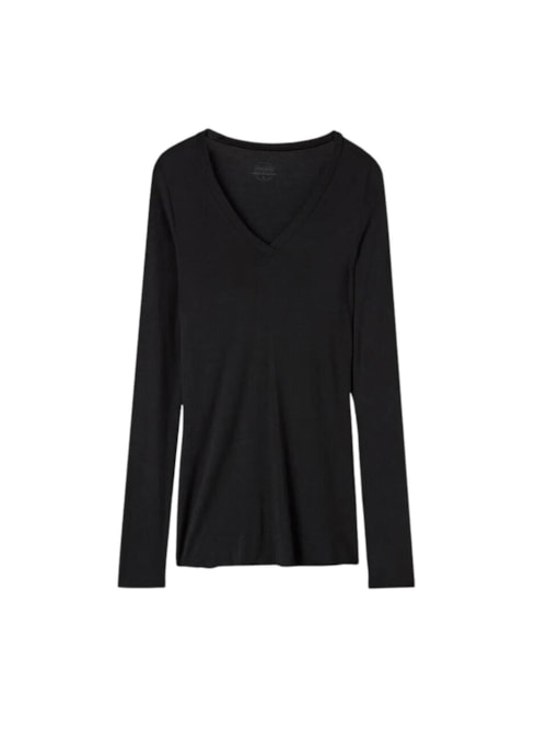 Camisola Decote v Em Modal Ultralight Com Cashmere - Preto Camisola Decote v Em Modal Ultralight Com Cashmere - Preto