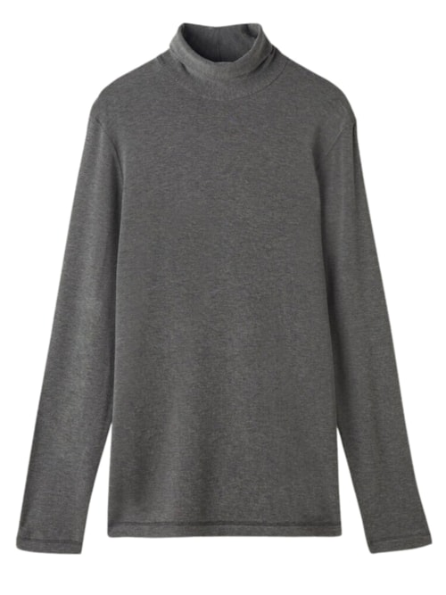 Camiseta De Manga Comprida Em Modal Cashmere Gola Alta - Cinza Escuro Camiseta De Manga Comprida Em Modal Cashmere Gola Alta - Cinza Escuro