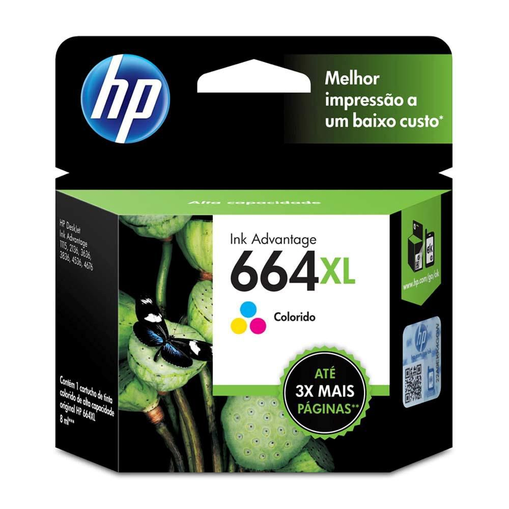 Cartucho de Tinta HP 664 XL Tricolor - F6V30AB