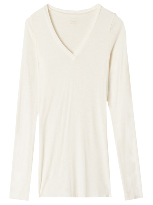 Blusa Manga Comprida Decote Em v Com Cashmere - Off-White Blusa Manga Comprida Decote Em v Com Cashmere - Off-White