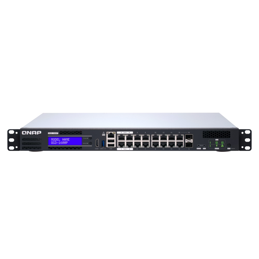 Switch QNAP 16 Portas PoE 1GbE 2 Portas RJ45 e SFP - QGD-1600P-8G Switch QNAP 16 Portas PoE 1GbE 2 Portas RJ45 e SFP - QGD-1600P-8G