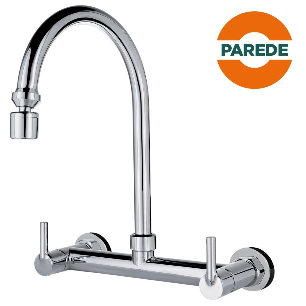 Misturador de Parede Modaza Allegra para Cozinha, Dupla Manopla, Cromado Misturador de Parede Modaza Allegra para Cozinha, Dupla Manopla, Cromado