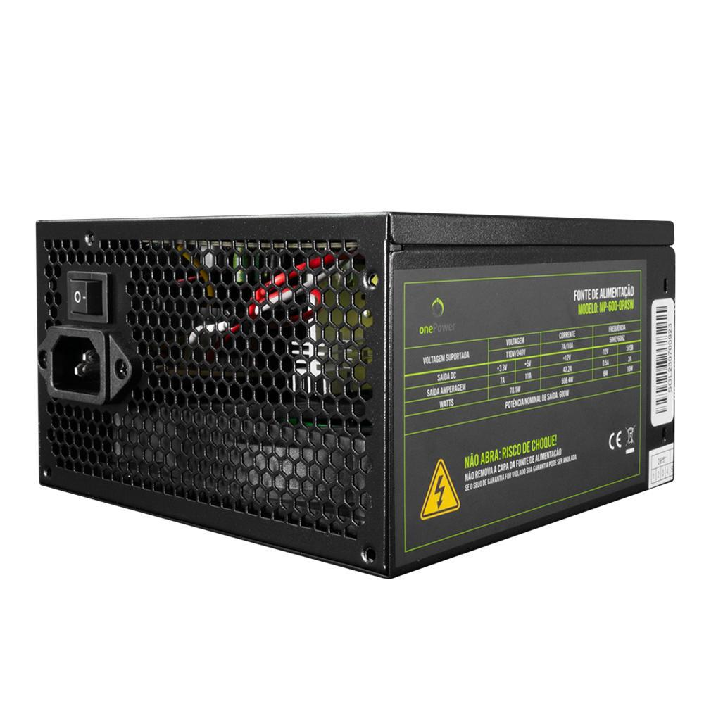Fonte OnePower 600W Bivolt Preto - MP-600-OPASW