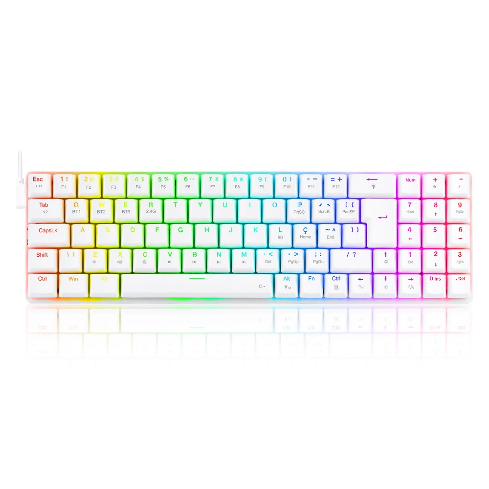 Teclado Mecânico Redragon Ashe Pro Switch Brown RGB C/Fio Branco