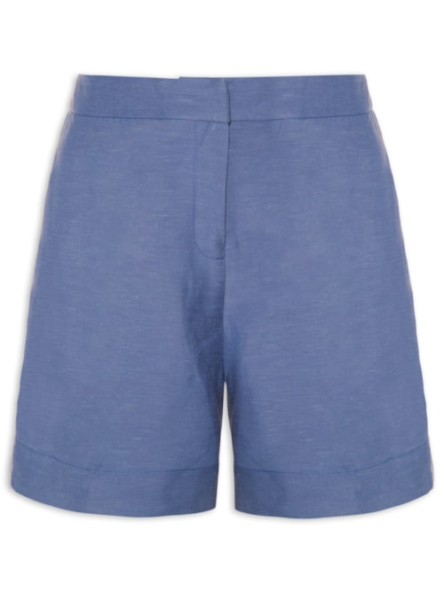 Short Feminino Cintura Alta Linho - Azul