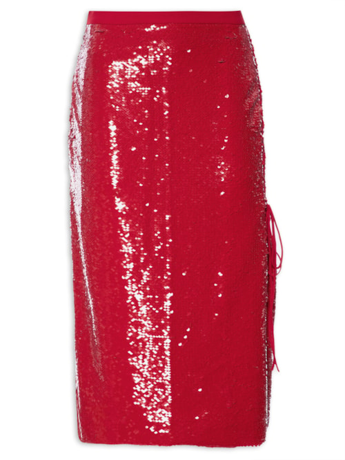 Saia Midi De Amarrar Com Fenda - Vermelho Saia Midi De Amarrar Com Fenda - Vermelho