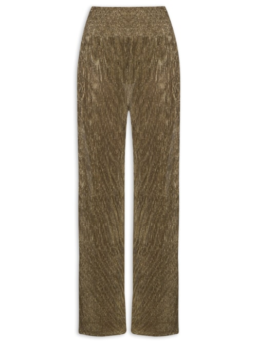 Calça Feminina Plissada Metalizada - Dourado