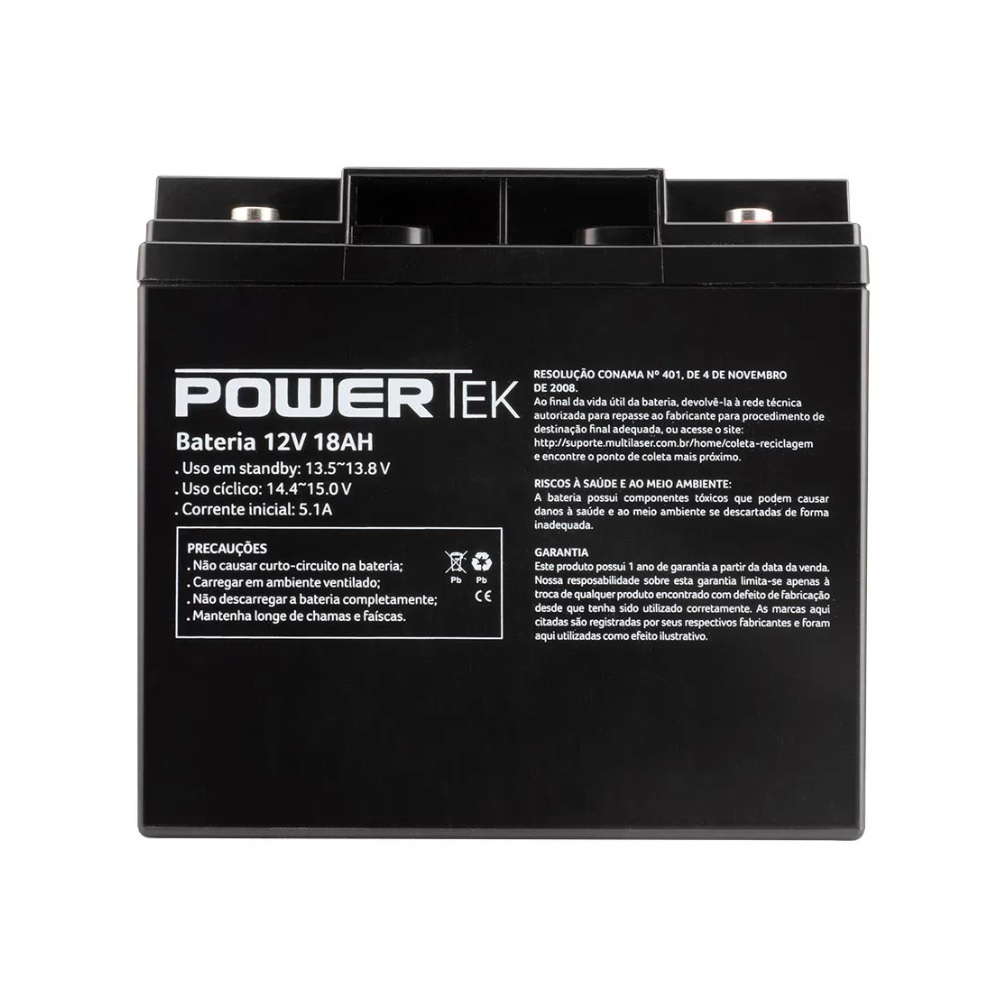 Bateria Selada Powertek Para Nobreak Chumbo 12V 18Ah - EN017