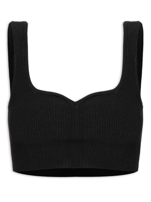 Top Alça Mini Decote V Trico Basic - Preto