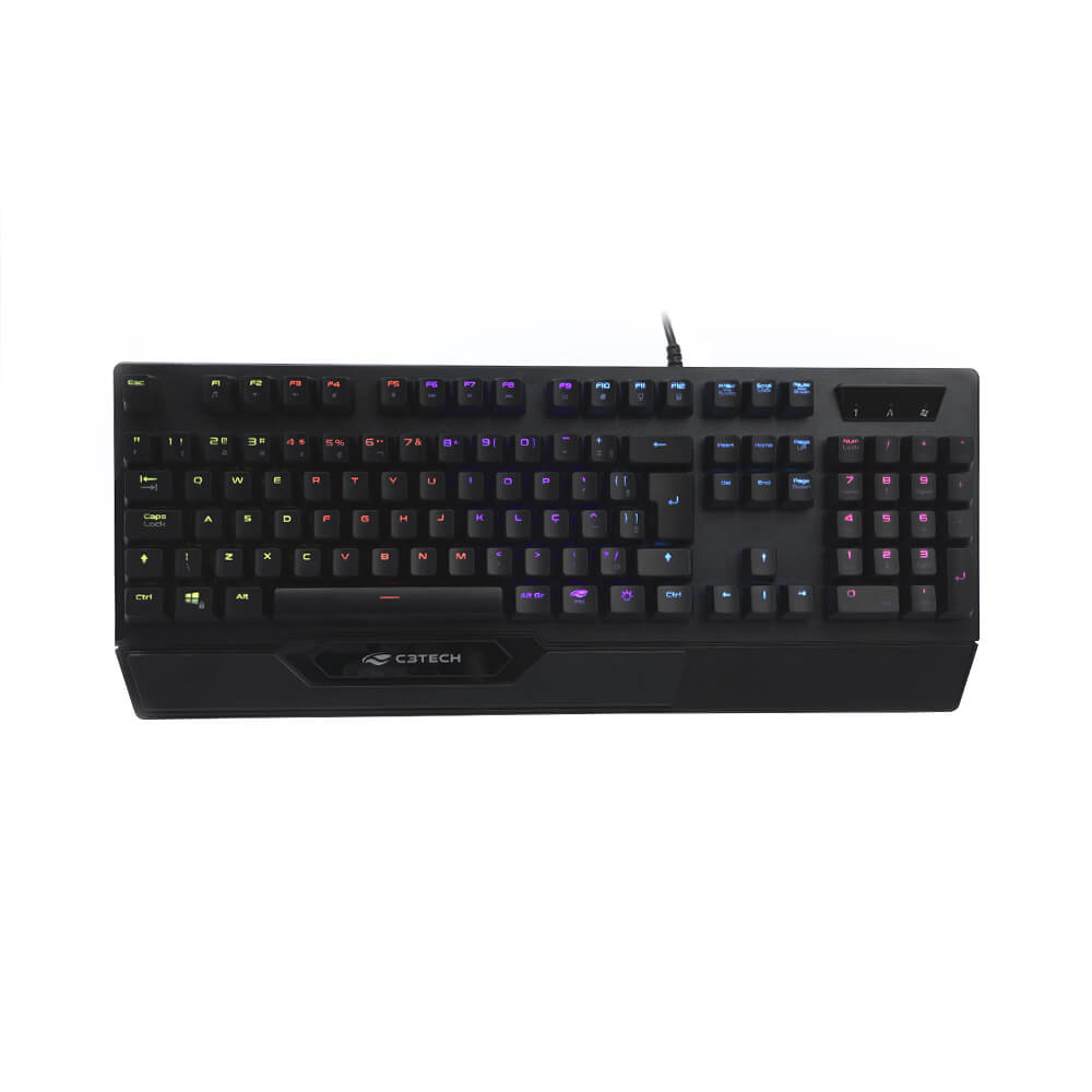 Teclado Mecânico Gamer C3Tech KGM-1200BK Led Multicolors Switch Blue USB - Preto