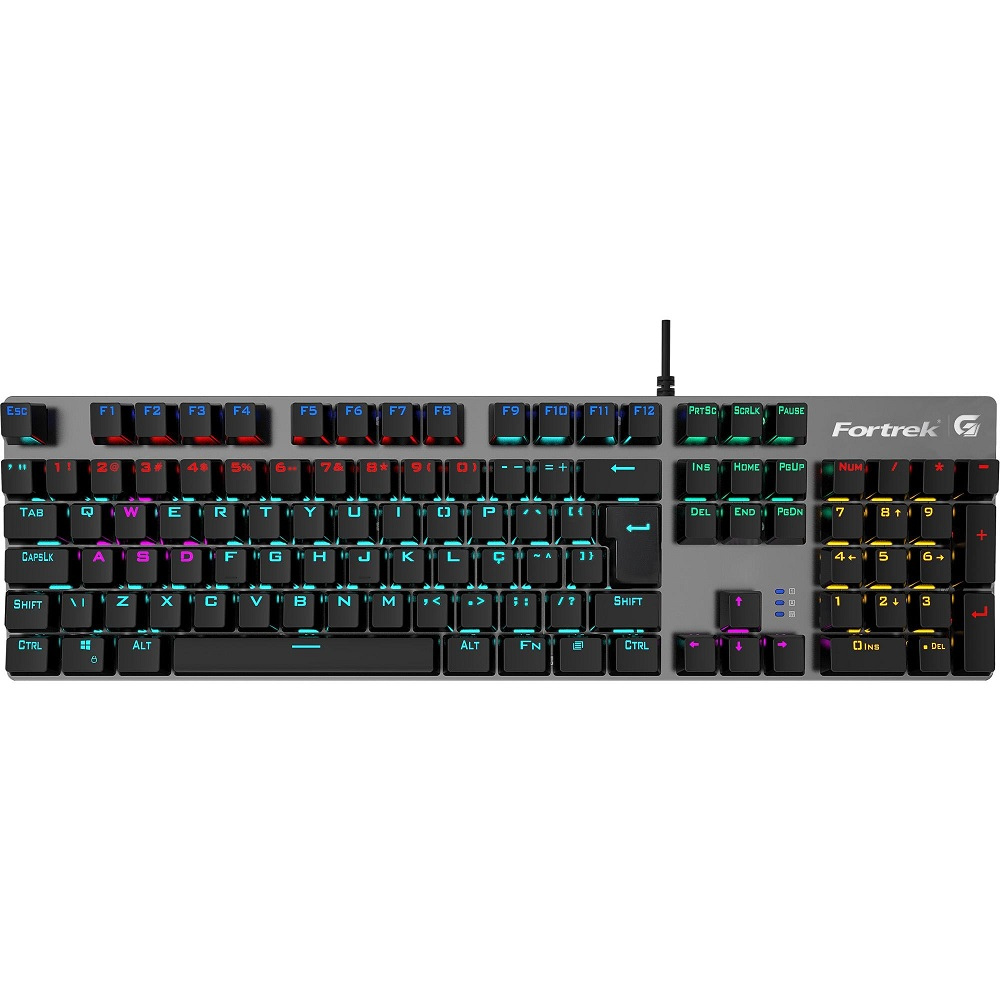 Teclado Mecânico Fortrek Black Hawk Switch KRGD Blue Rainbow C/Fio Preto