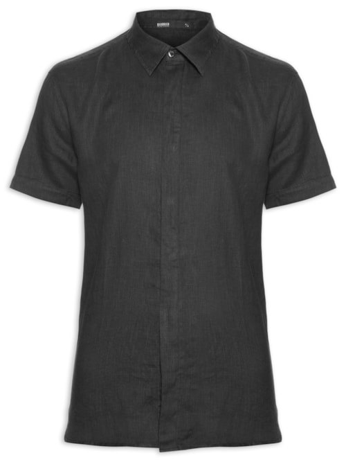 Camisa Masculina Linho Manga Curta - Preto Camisa Masculina Linho Manga Curta - Preto