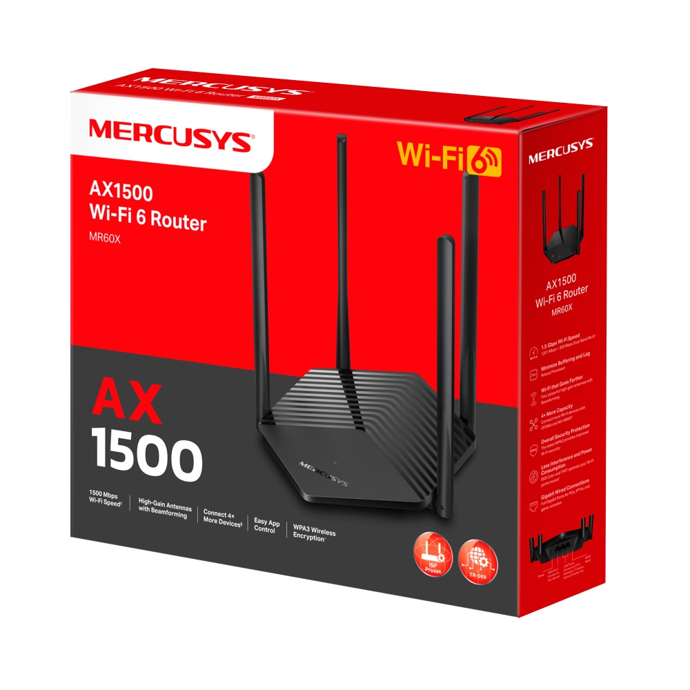 Roteador Mercusys MR60X WI-FI 6 AX1500 Wireless Dual Band Gigabit 4 Antenas Roteador Mercusys MR60X WI-FI 6 AX1500 Wireless Dual Band Gigabit 4 Antenas