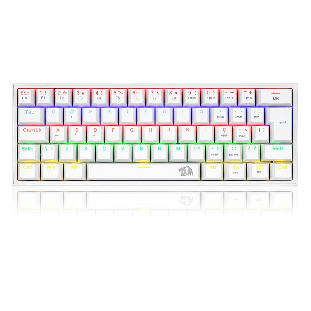 Teclado Mecânico Redragon Fizz Switch Brown Rainbow C/Fio Branco