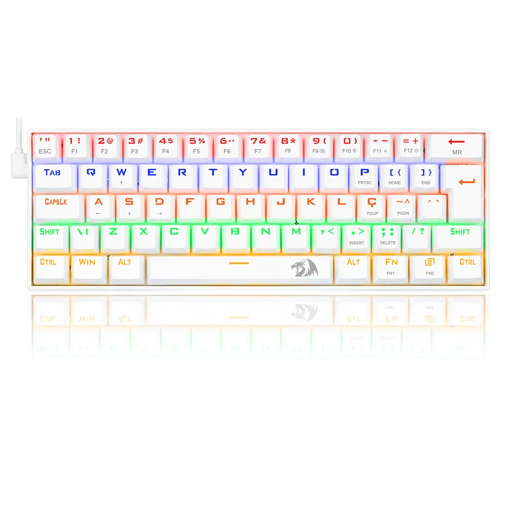 Teclado Mecânico Redragon Lakshmi Switch Blue Rainbow C/Fio Branco