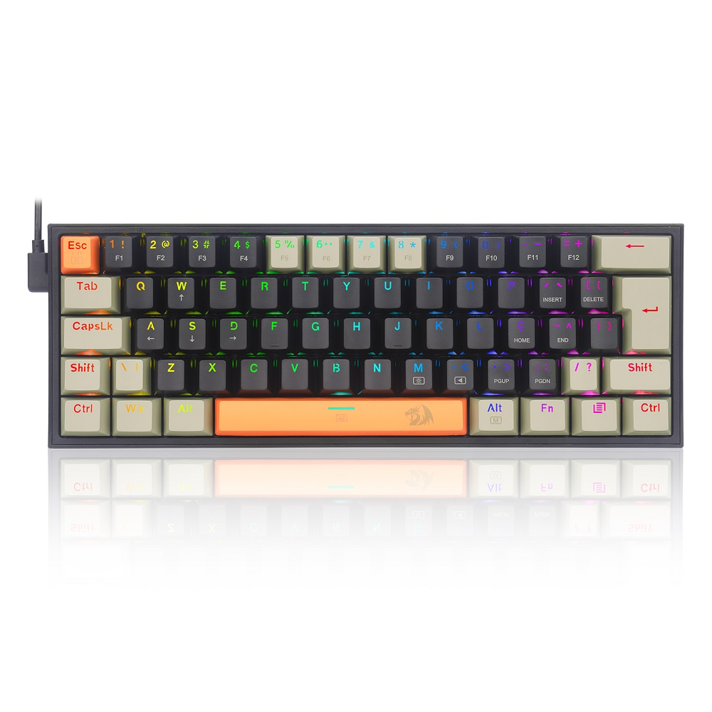 Teclado Mecânico Redragon Fizz Gamer Switch Brown RGB C/Fio Laranja Preto e Cinza