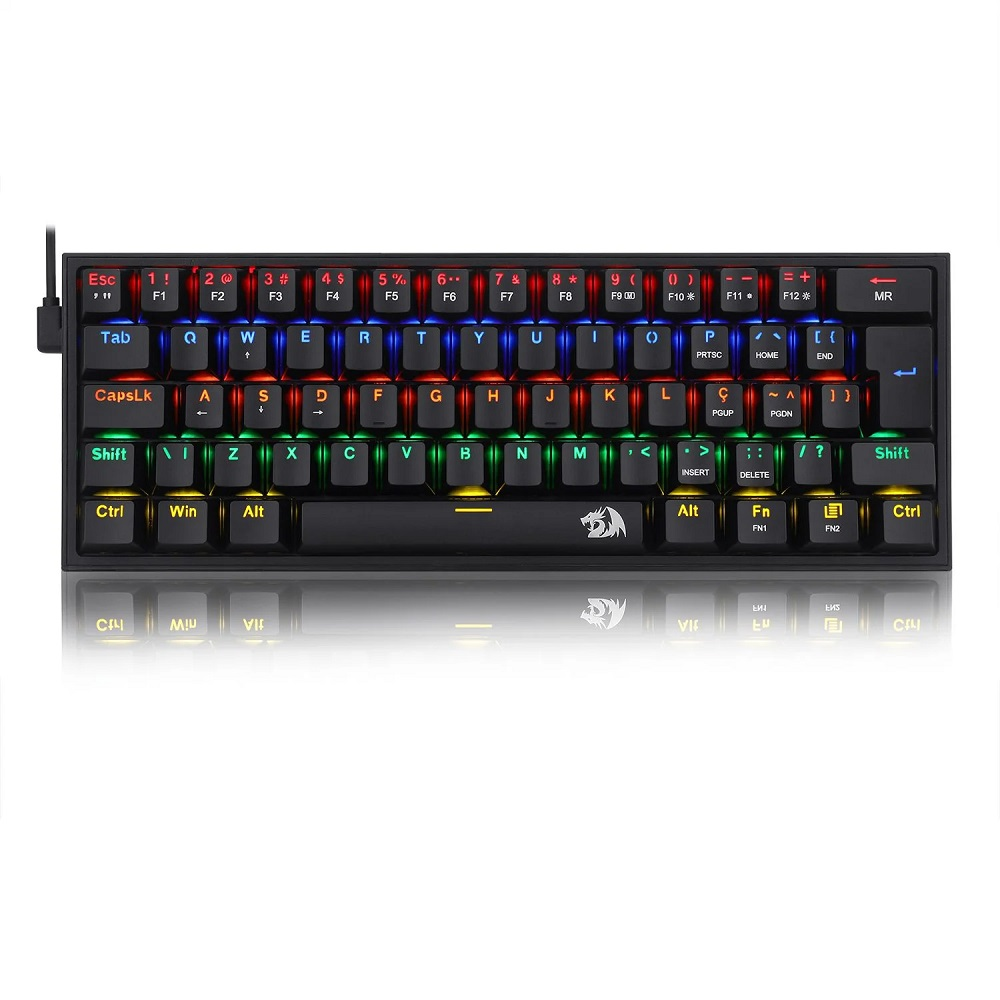 Teclado Mecânico Gamer Redragon Fizz Gamer Mecânico Switch Blue Rainbow C/Fio Preto