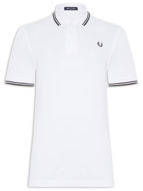 Polo Masculina Twin Tipped Regular Fit Em Piquet De Algodão - Branco